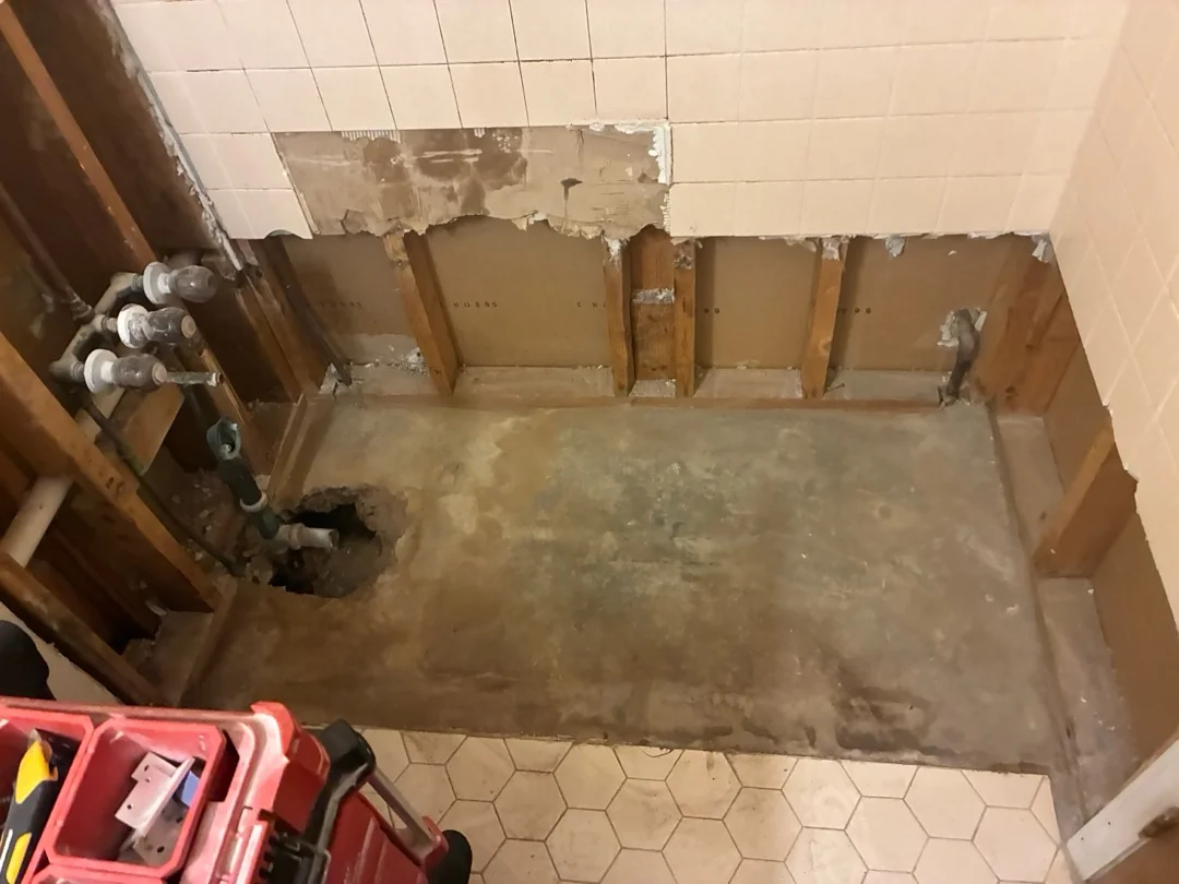 Demolition photo of a tub to shower conversion in Augusta, GA
