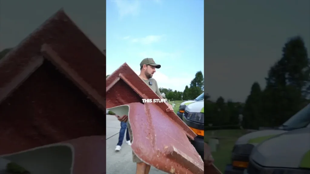 Bath Fitter installer next to removed fiberglass tub and shower units, video thumbnail