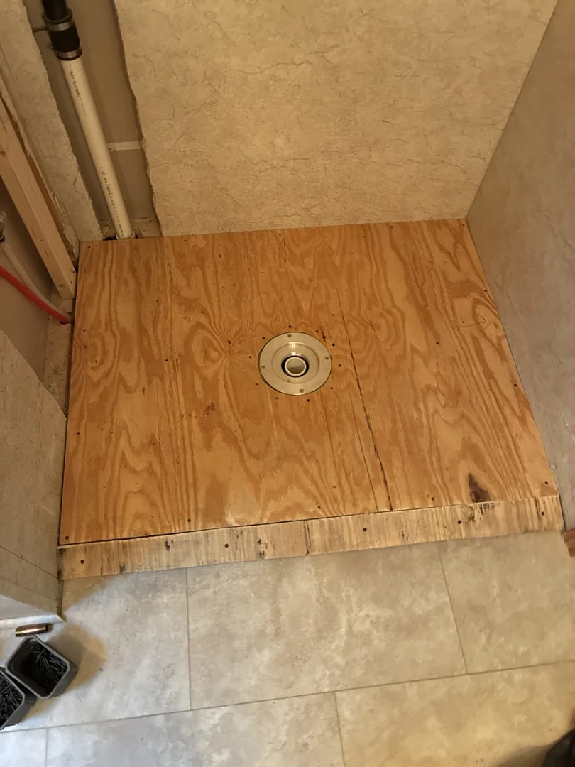 Demolition photo of a shower remodeling in Hendersonville, NC