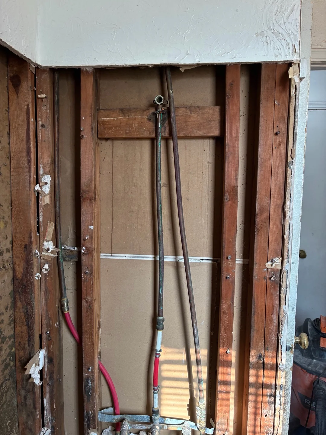 Demolition photo of a tub to shower conversion in Oklahoma City, OK