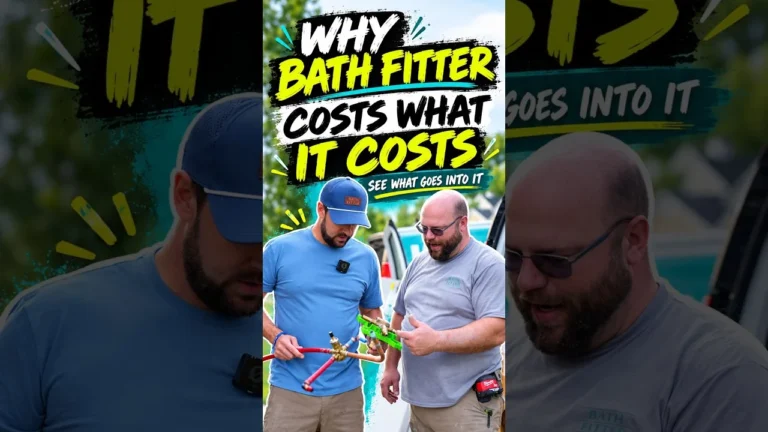 Bath Fitter installer walking through a bathroom remodel job site, video thumbnail